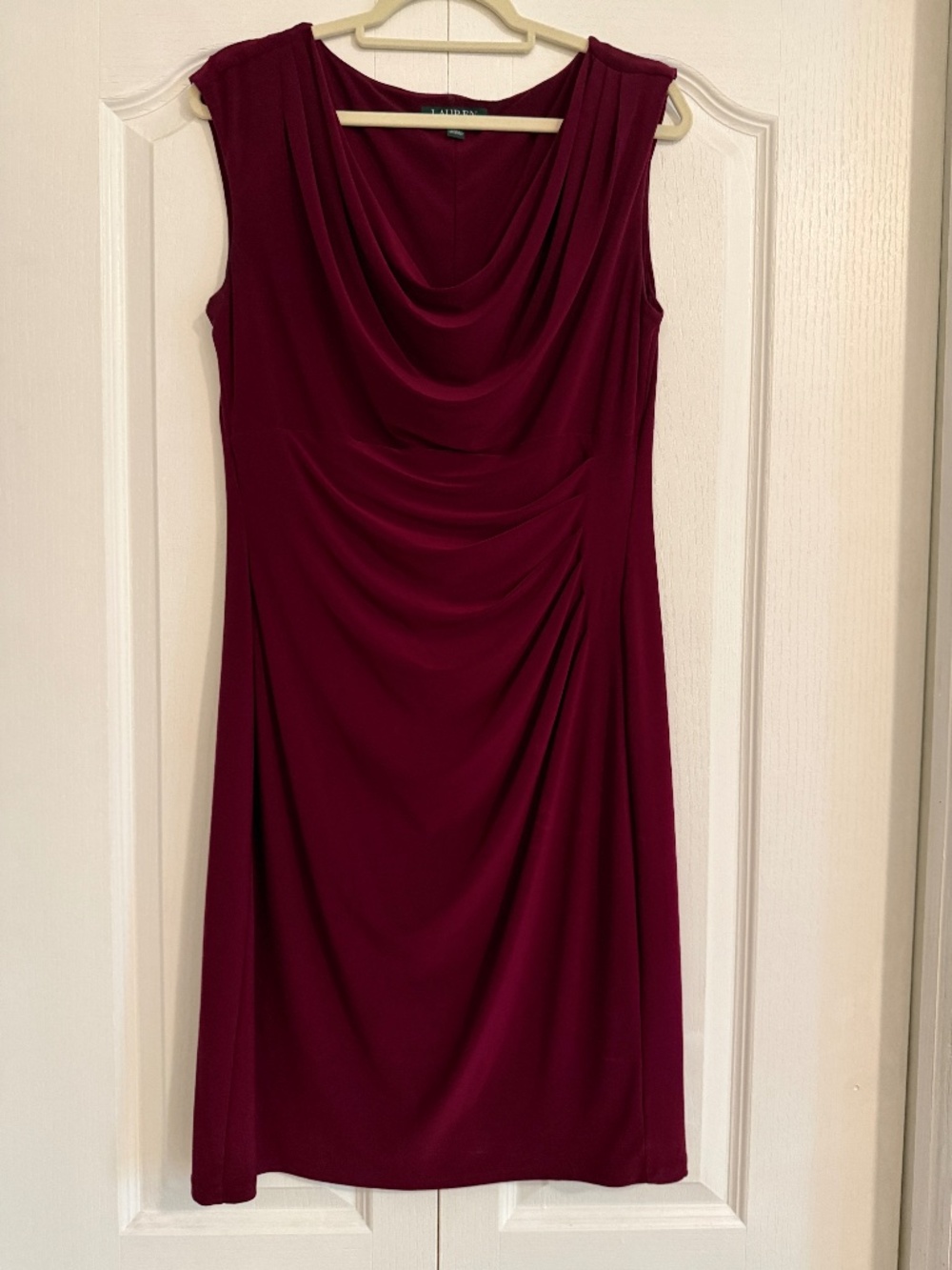 Lauren Ralph Lauren Burgundy Ruched Cowl Neck Dress Size 14